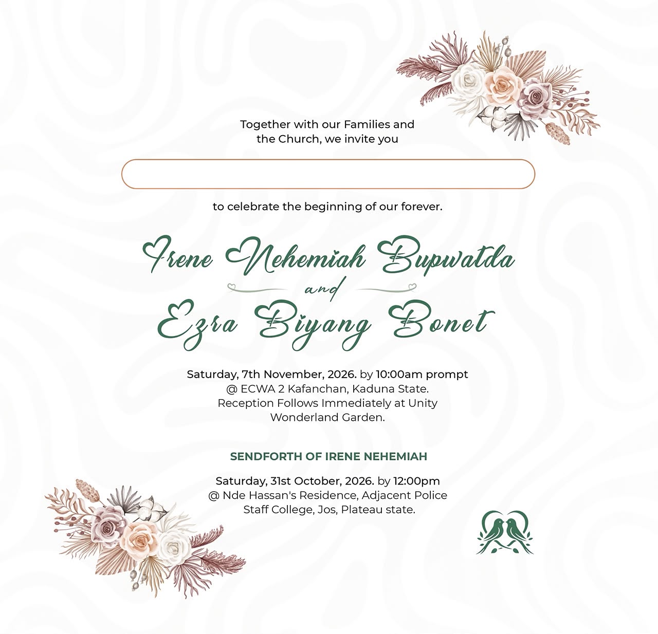 Wedding announcement: Irene Nehemiah Bupwatda and Ezra Biyang Bonet