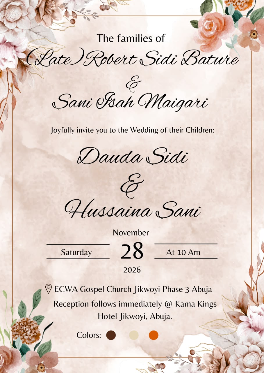 Wedding invitation card: Dauda Sidi and Hussaina Sani